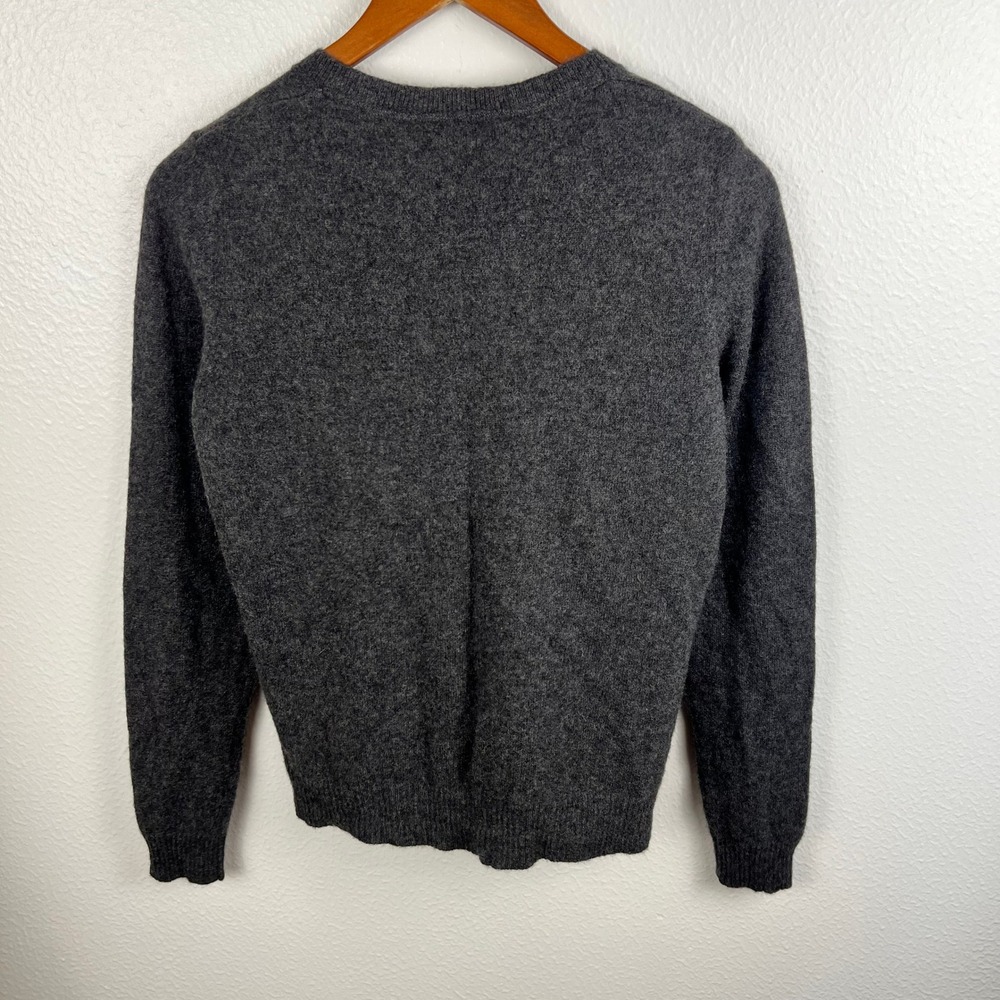 100% Cashmere Argyle Cardigan Medium Grey Pink Preppy Academia Teacher Layers - Picture 4 of 10